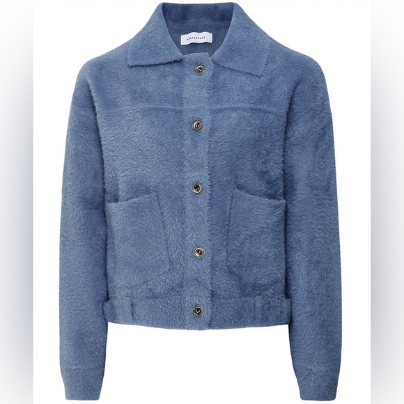 RINO & PELLE Bubbly Short Knitted Jacket In Light Blue Fuzzy Sweater Medium - Picture 4 of 11